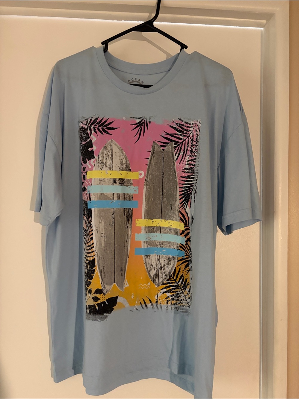 Ocean Current Light Blue Surfboard Graphic Short-Sleeve Tee